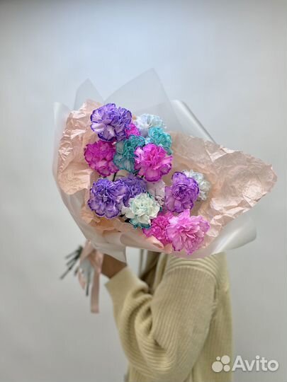 Букет из 15 диантусов в матовой бумаге