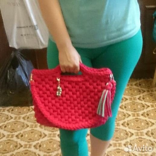 Вязаная сумка Фуксия handmade