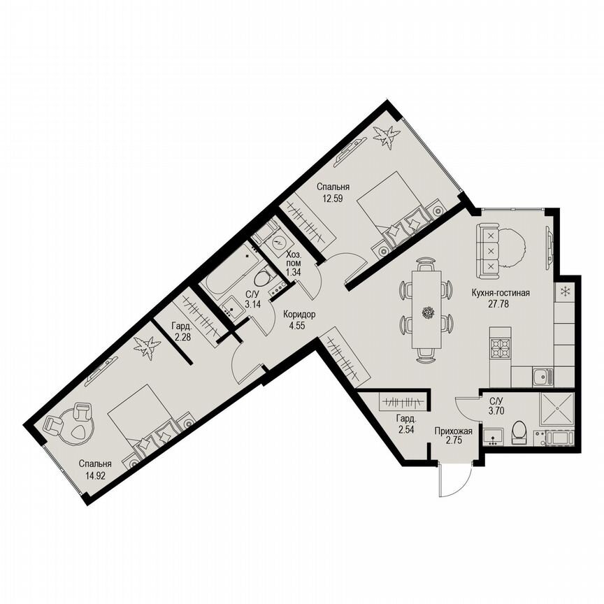 2-к. квартира, 75,6 м², 5/6 эт.