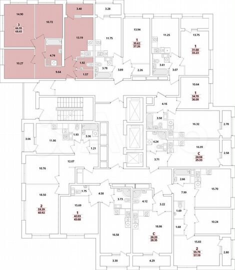 3-к. квартира, 68,7 м², 5/22 эт.
