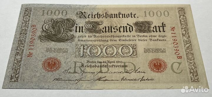 Германия 1000 марок 1910 год пресс UNC