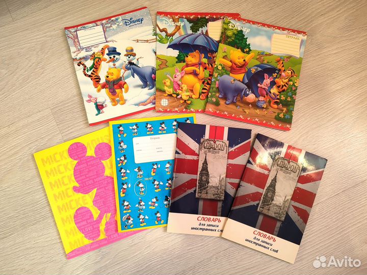 Тетради с Винни Пухом и Микки Маусом+наклейки
