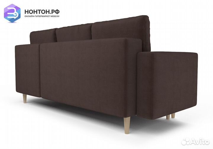 Угловой диван тик-так Белфаст велюр коричневый