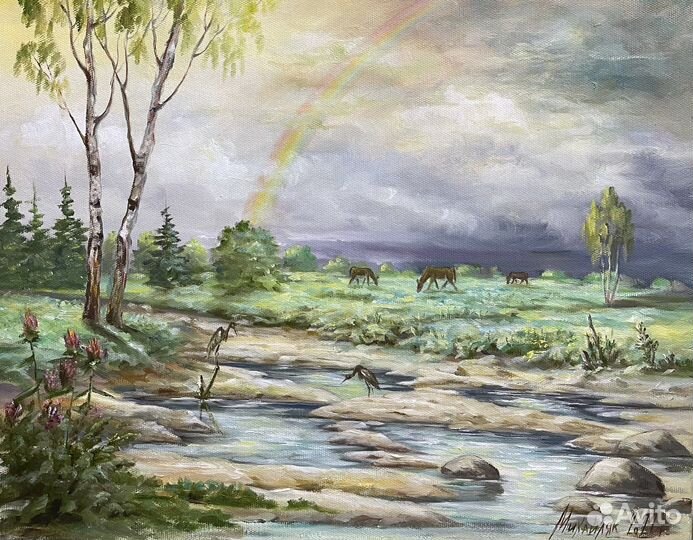 Картина «пейзаж с радугой»