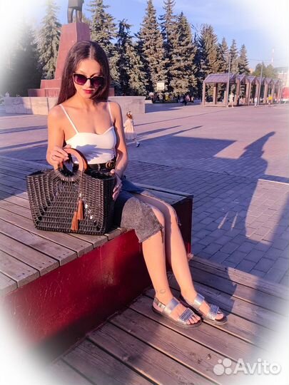 Плетеная вязаная сумка тренд из лозы новая