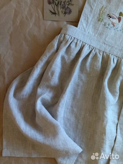 Фартук для девочки 110 ручная вышивка лен 100