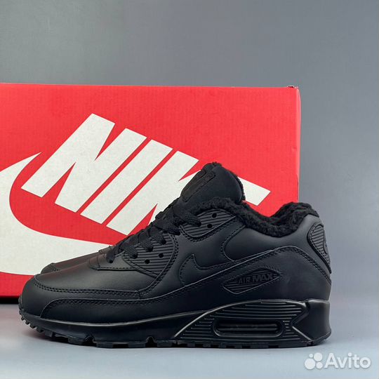 Зимние Nike Air Max 90 Черные с мехом