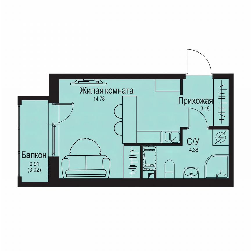 Квартира-студия, 23,3 м², 2/9 эт.