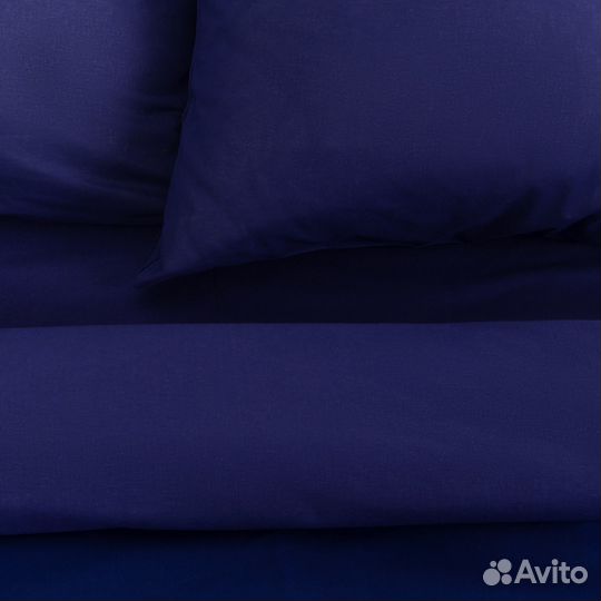 Постельное белье синее поплин 1.5