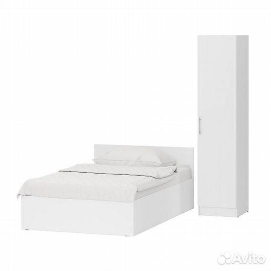 Кровать белая односпальная с ящиками 1200 с пеналом Стандарт, цвет белый, спальное место 1200х2000 м