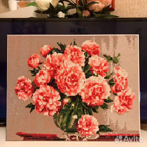 Картина алмазная пионы