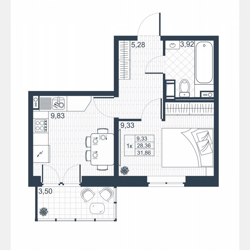 1-к. квартира, 30,1 м², 7/8 эт.