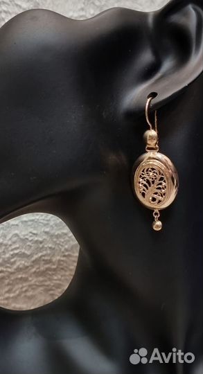 Золотые большие филигранные серьги самовары