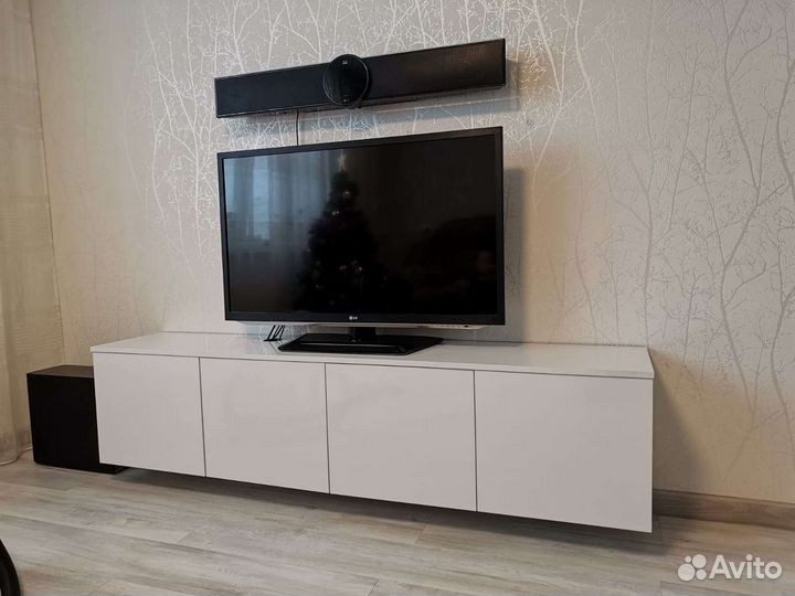 Тв тумба лофт бетон, белый глянец Навесы/ножки