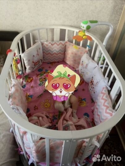 Кроватка овальная трансформер 8 в 1 +матрасы