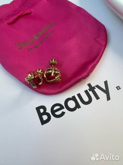 Серьги пусеты бордовые Juicy Couture