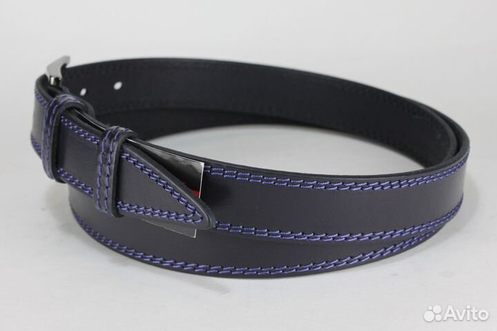 Мужской кожаный ремень 30 мм, синий