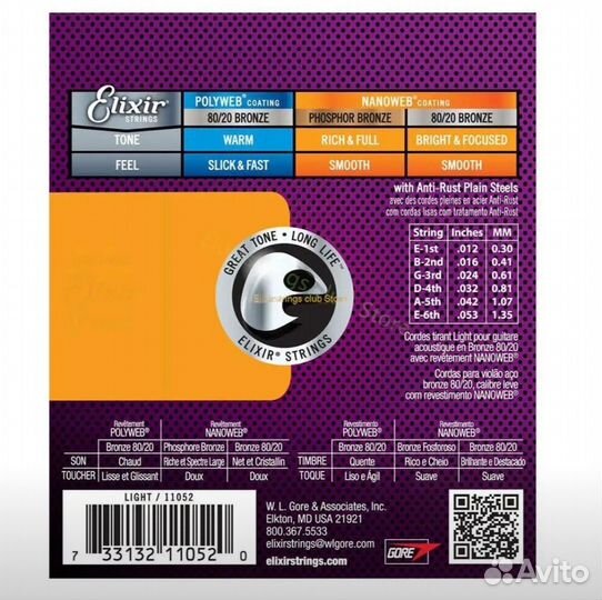 Струны для акустической гитары Elixir Nanoweb