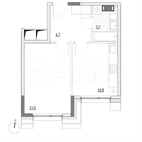 1-к. апартаменты, 36,2 м², 3/7 эт.