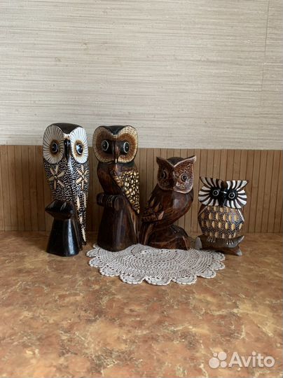 Фигурки сов из натур. дерева высотой 15-25см