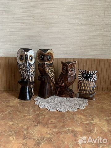 Фигурки сов из натур. дерева высотой 15-25см