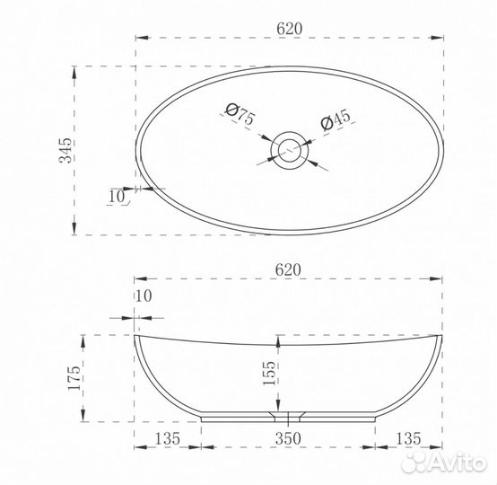 Раковина накладная белая матовая