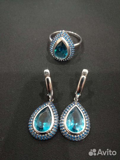 Комплект серьги и кольцо серебро 925 пробы