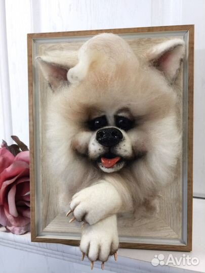 Волчонок в панно (сухое валяние)