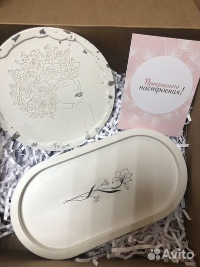 Набор из гипса (поднос, шкатулка)