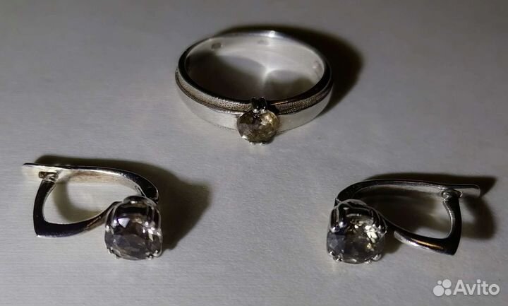 Кольцо и серьги с камнями серебро 925пр