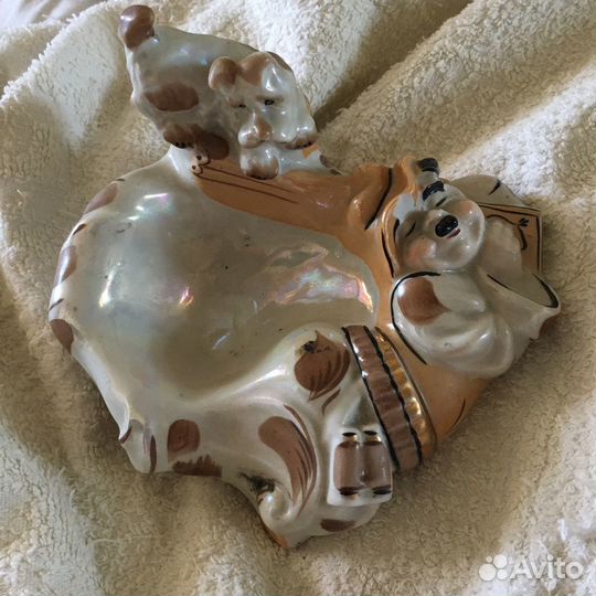 Редкая Пепельница фарфор Охотник и собака СССР