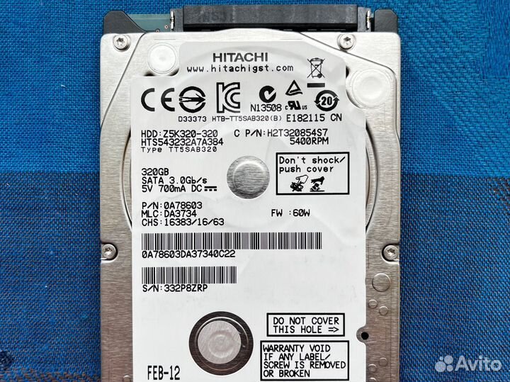 Неисправный SSD для ноутбука Hitachi 320 GB 2.5