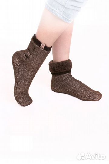 Носки меховые из шерсти мериноса эластичные шокола