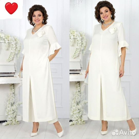 Р50/52,54,56 Двойка с брюками.Белый,пудра,электрик