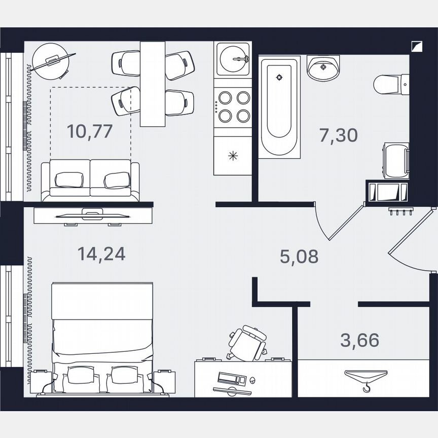 1-к. апартаменты, 41,1 м², 6/24 эт.