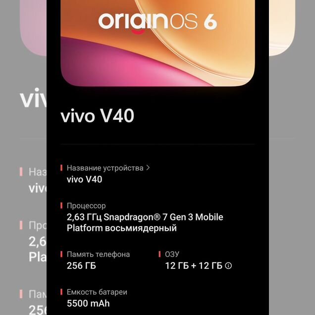 vivo V40, 12/256 ГБ, 2 SIM