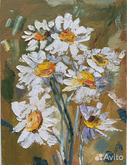 Картина маслом ромашки. Миниатюра