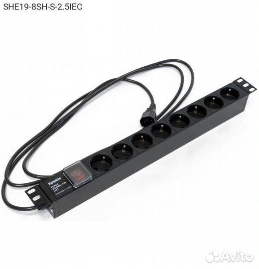 Блок розеток Hyperline SHE19, 1U, SHE19-8SH-S-2.5I