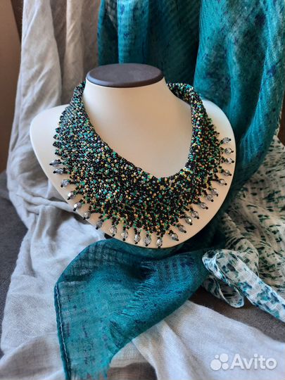 Колье косынка на шею из бисера
