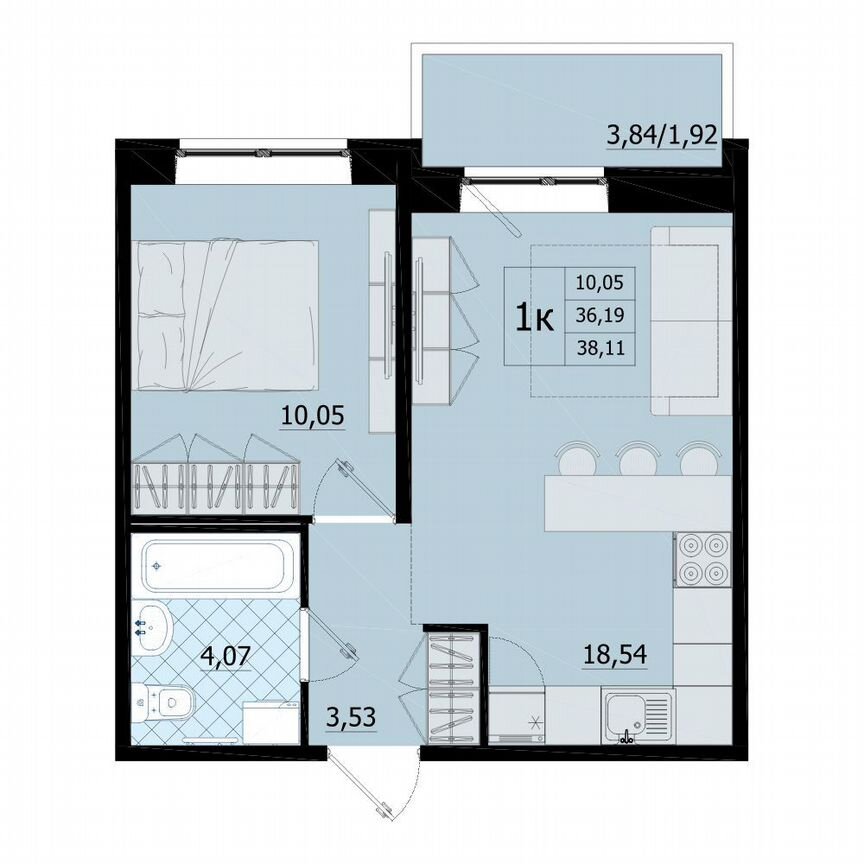 1-к. квартира, 38,1 м², 2/9 эт.