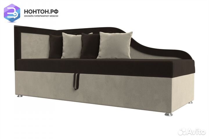 Детский диван Дюна микровельвет коричневый / бежев