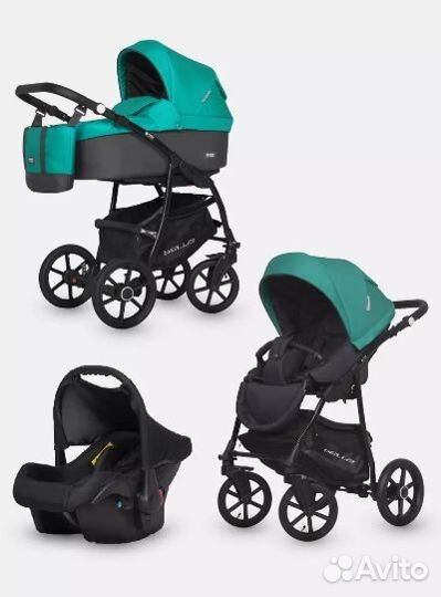 Коляска 3 в 1 Riko Bella зеленая