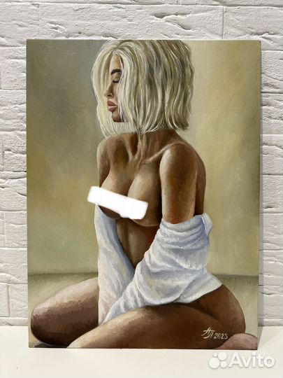 Картина маслом 30/40 Блондинка 2023г ню обнаженная