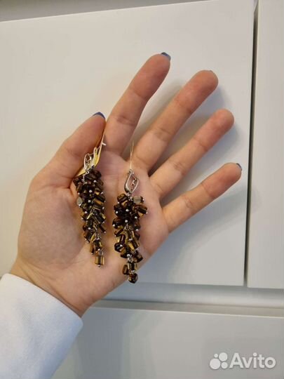 Серьги серебро янтарь новые