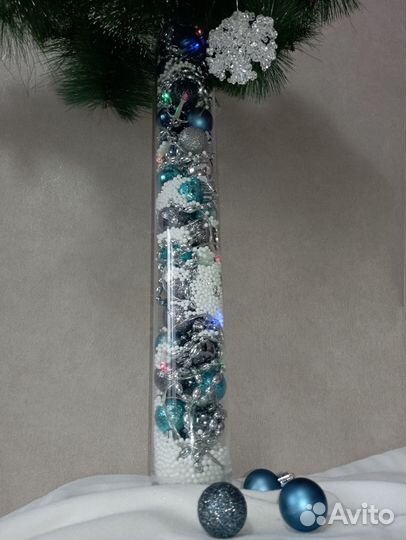 Новогодняя ваза / колба с шариками 60 см