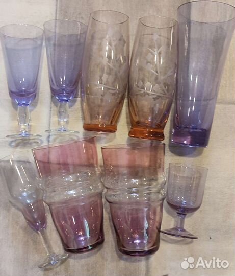 Цветное стекло,хрусталь СССР вазы,бокалы,конфетн