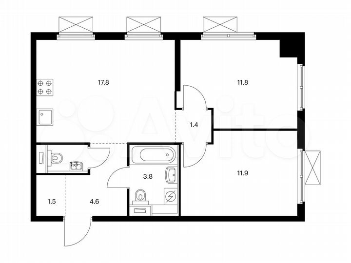 2-к. квартира, 54,1 м², 5/14 эт.