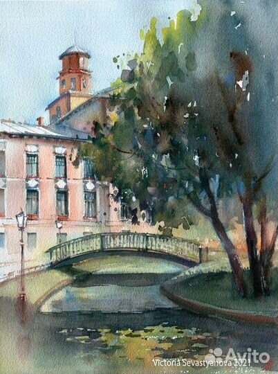 Оригинальный акварельный пейзаж 