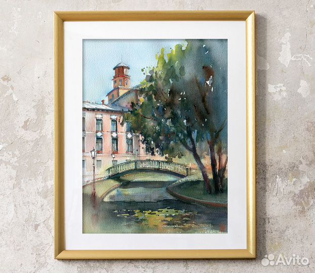 Оригинальный акварельный пейзаж 