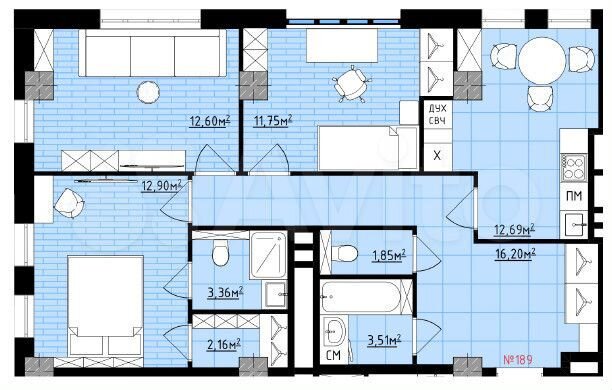3-к. квартира, 77 м², 3/14 эт.